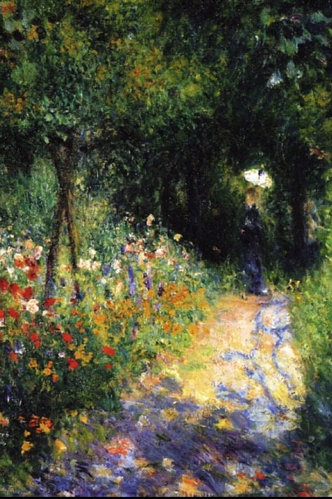 Woman at the garden - Pierre - Auguste Renoir, 1873 -- I want a print of this in my house. It reminds me of "I'm in the garden!" August Renoir Paintings, Renoir Flowers, Renoir Landscape, Impressionist Flowers, August Renoir, Architectural Masterpieces, Renoir Paintings, Istoria Artei, Auguste Renoir