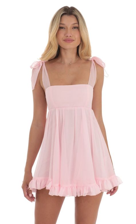 Shimmer Ruffle Babydoll Dress in Pink | LUCY IN THE SKY Cotillion Dresses, Mitzvah Dresses, Cute Formal Dresses, School Dance Dresses, Most Paused Movie Scenes, Pause Button, Pink Dress Short, Cute Homecoming Dresses, Concert Dresses