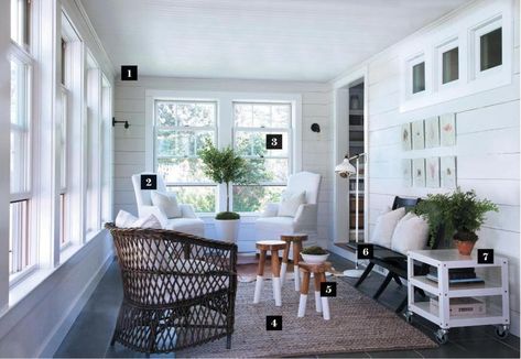 It’s a sunroom and a laundry room - The Boston Globe Sunroom With Storage, Mudroom Sunroom, Coastal Mudroom, Laundry Interior, White Slipcovered Chair, Vintage Lockers, Porch Remodel, Sunroom Decorating, Tuscan Style