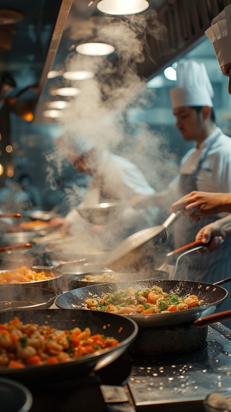 Chefs cooking passionately: Skillful chefs in a bustling kitchen preparing flavorful dishes with intense focus and professional agility. #chef #cooking #kitchen #steam #stir-fry #culinary #art #skill #aiart #aiphoto #stockcake https://ayr.app/l/5xTG Chef Core Aesthetic, Kitchen Cooking Photography, Chef Photoshoot Ideas Cooking, Culinary Photoshoot Ideas, Food Professional Photography, Chef Cooking Photography Kitchens, Italian Cooking Aesthetic, Chef Cooking Photography, Chef Vision Board