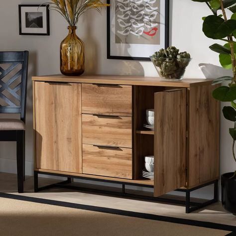 Union Rustic Fessler 47.24'' Wide 3 Drawer Sideboard & Reviews | Wayfair Sideboard Buffet Modern, Contemporary Buffets And Sideboards, Wood And Black Metal, Metal Dining Room, Contemporary Sideboard, Dining Room Sideboard, Wood And Black, Wood Buffet, Salon Suites