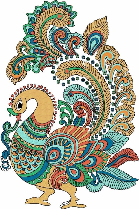 Kalamkari Art Patterns, Kalamkari Designs Pattern Fabrics, Kalamkari Art Design, Kalamkari Painting Design, Kalamkari Peacock, Designs For Drawing, Pattachitra Art, Kalamkari Pattern, Motif Vector