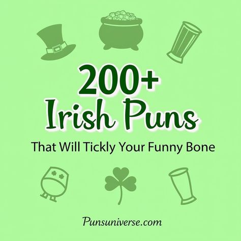 Get ready to sham-rock your way through laughter with 200+ Irish puns that are sure to tickly your funny bone! From leprechaun laughs to shamrock swags, this treasure trove of wit will make your heart do a jig! 🍀✨ Don't take life too seriously—join the pun party! #puns #IrishHumor #FunnyBone #Laughalot #ShamrockSmiles #PunGoals #Jokes #InstaFunny Irish Puns, Pun Party, Funny Irish Jokes, Sham Rock, Irish Jokes, Irish Cheers, Irish Quotes, Celtic Music, Irish Funny