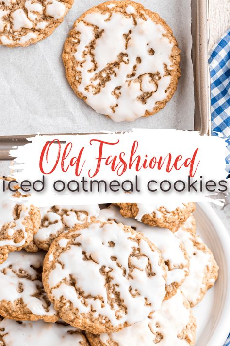 This Old Fashioned Iced Oatmeal Cookie Recipe will transport you straight back to childhood. Thanks to the classic combination of buttery soft cookie and vanilla glaze this authentic recipe will surpass store-bought. Every. Single. Time.  #oatmealcookies #cookies #cookierecipe Classic Oatmeal Cookies Recipes, Oatmeal Cookies Icing, Oatmeal Frosted Cookies, Iced Oatmeal Cookies Pioneer Woman, Homemade Iced Oatmeal Cookies, Easy Iced Oatmeal Cookies, Ice Box Oatmeal Cookies, Soft Peanut Butter Oatmeal Cookies, Oatmeal Glazed Cookies