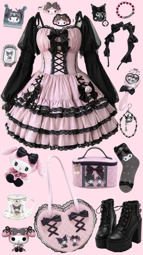 #lollita #kawaii #kawaiiaesthetic #kawaiicore #mymelody #mymelodyandkuromi #kuromi #kuromiandmelody #pink #black #lacey Kuromi Outfit Aesthetic, My Melody Outfit, Kuromi Outfit, Kuromi Clothes, Cute Emo Outfits, Kawaii Outfit Ideas, Pastel Goth Outfits, Pastel Goth Fashion, Cute Dress Outfits