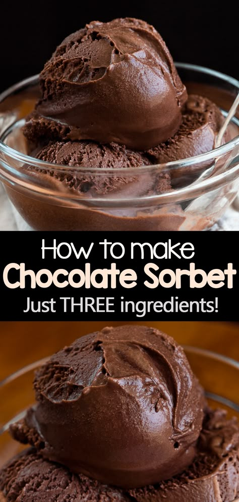 How To Make Chocolate Sorbet (Easy Chocolate Dessert) Dark Chocolate Sorbet, Cold Chocolate Desserts Easy, Cold Creamy Desserts, Chocolate Ice Cream Dessert Ideas, Sherbert Ice Cream Recipes, Pure Food Recipes, Things To Make With Chocolate Milk, Cold Treats To Make At Home, Homemade Sorbet Recipe Easy