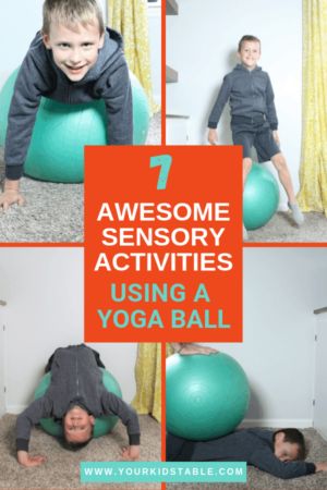 7 Easy Sensory Activities Using a Therapy Ball - Your Kid's Table Sensory Circuits, Sensory Circuit Activities, Vestibular Activities, Sensory Processing Activities, Proprioceptive Activities, Sensory Integration Activities, Yoga Ball Exercises, Pediatric Physical Therapy Activities, Therapy Ball