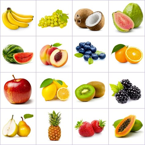 Grid of pictures to memorize - fruits Fruits Activity, Pictures Of Fruit, Fruits Name With Picture, Fruits Pictures, Fruit Pictures, Fruits And Vegetables Pictures, Game Fruit, Vegetable Pictures, 21 Day Fix Meal Plan