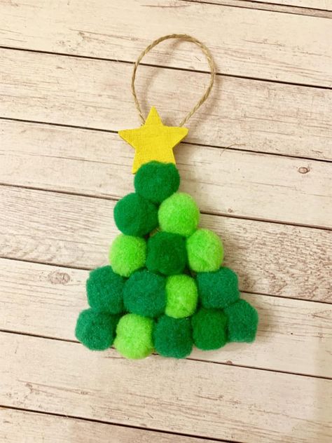 Pom Pom Christmas Tree Ornament - Easy Christmas Crafts for Kids Pom Pom Christmas Tree, Christmas Pom Pom Crafts, Easy Christmas Crafts For Kids, Pom Pom Christmas, Christmas Pom Pom, Easy Christmas Ornaments, Pom Crafts, Preschool Christmas Crafts, Christmas Crafts For Kids To Make