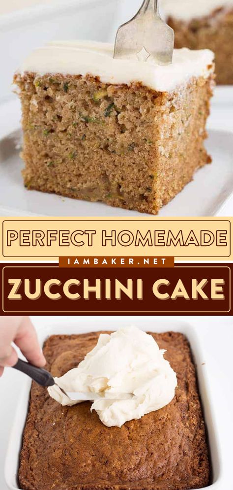 This Zucchini Cake recipe is the perfect way to eat your veggies! This easy zucchini recipe starts with a delicious spice cake stuffed with zucchini and topped with a thick cream cheese frosting. Pin this summertime recipe! Zucchini Cake With Applesauce, Easy Zucchini Cake, Zucchini Crumb Cake, Moist Zucchini Cake, Zucchini Buttermilk Recipes, Zucchini Pound Cake Recipe, Best Zucchini Cake Recipe, Zucchini Cake With Box Cake, Zucchini Cake Recipes Moist