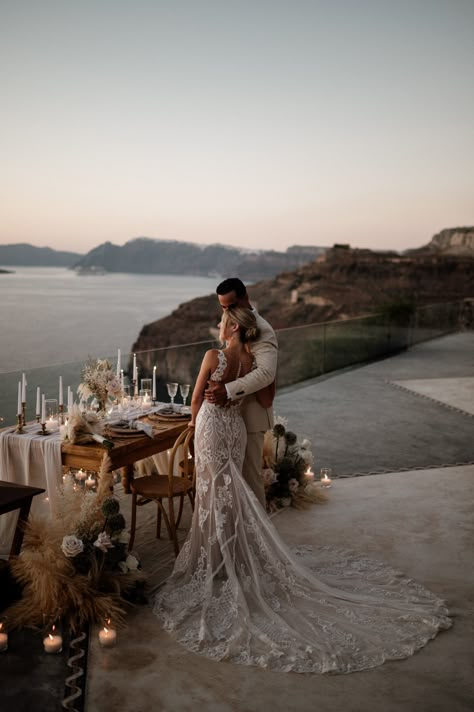 Romantic Wedding Elopement, Beautiful Intimate Wedding, Greek Elopement Santorini, Wedding Dresses For Destination Wedding, Elopement Ideas Greece, Greece Elopement Dress, Paros Greece Elopement, Beautiful Elopement Ideas, Intimate Wedding Greece