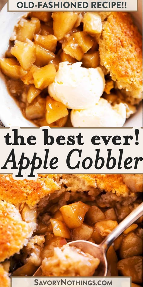 Make this Classic Apple Cobbler as a cozy dessert for fall this year! It’s so easy to prepare and perfect served warm from the oven with a scoop of ice cream on top! | #cobblerrecipes #fall #apples #applecobbler Apple Pie Cobbler Recipe, Recipe For Apple Cobbler, Apple Cobbler Recipe Home Made, Apple Cobbler Filling Recipe, The Best Apple Cobbler, Apple Cobbler Canned Apples, Fried Apple Cobbler, Old Fashioned Apple Cobbler, Best Apple Cobbler Recipe Ever