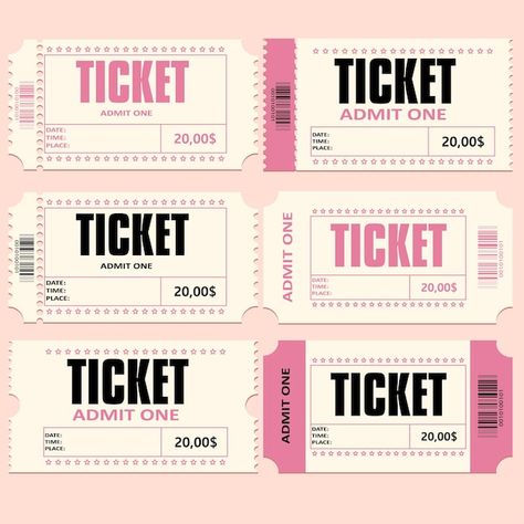 Pink Ticket Aesthetic, Black Ticket, Pink Tickets, Admit One Ticket, Golden Ticket, Game Tickets, Girly Party, Season Ticket, Ticket Design