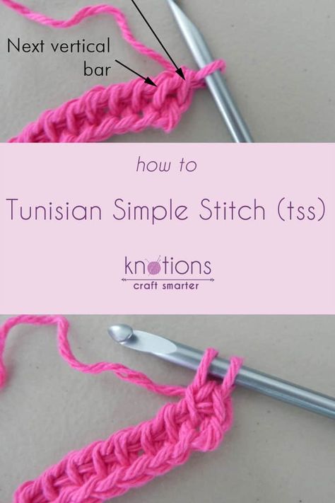 Tutorial: Tunisian Simple Stitch (tss) - knotions Side Saddle Stitch, Make A Teddy Bear, Crochet Stitches Ideas, Tunisian Simple Stitch, Tunisian Crochet Patterns, Tunisian Crochet Stitches, Simple Stitch, Crochet Tunisian, Side Saddle