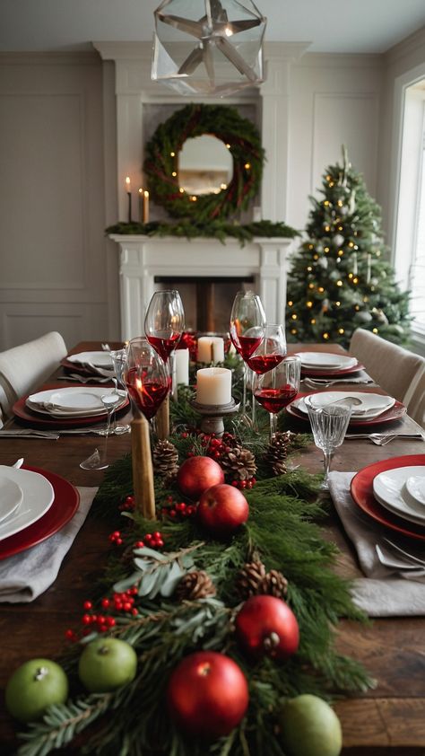 Discover stunning holiday tablescapes for Christmas Thanksgiving and elegant Lenox tableware Get inspired by chic and easy Christmas table decorations featuring burgundy accents on round tables Elevate your holiday dinner with simple yet stylish Christmas tablescape ideas Easy Christmas Table Decorations, Tablescapes For Christmas, Easy Christmas Table, Holiday Tablescape, Christmas Tablescape, Holiday Tablescapes, Chic Holiday, Tablescape Ideas, Round Tables