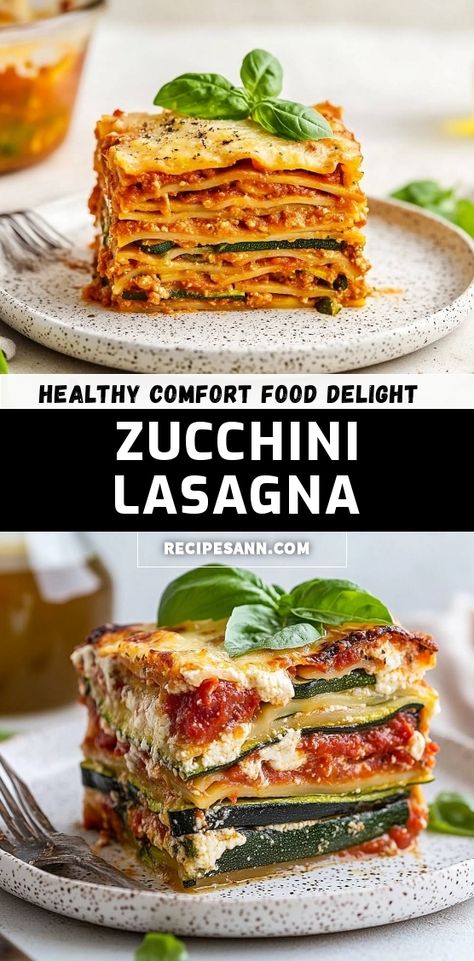 I love this healthier twist on classic lasagna! This Zucchini Lasagna is layered with rich sauce, creamy ricotta, and fresh basil, creating a comforting dish that's perfect for any occasion. It's a guilt-free indulgence that's bursting with flavor and perfect for those cozy nights in. Get the full recipe at recipesann.com! Lasagna Recipe With Ricotta Healthy, Eggplant And Zucchini Lasagna, Healthier Lasagna Recipe, Healthy Ricotta Recipes, Ricotta Recipes Healthy, Zucchini Meals, Sabbath Meals, Healthy Zucchini Lasagna, Lasagna With Zucchini