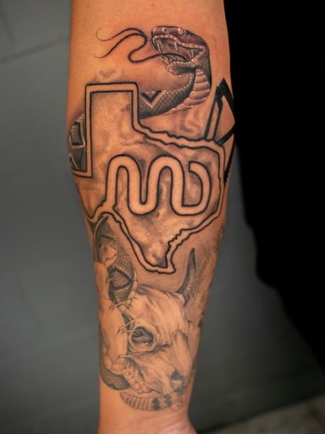 Bulldozer Tattoo, Mens Western Tattoos, Western Sleeve Tattoo For Men, Western Arm Sleeve Tattoo, Texas Tattoo For Men, Tattoo Bull Skull, Western Tattoos For Men, Country Tattoos For Guys, Western Theme Tattoo