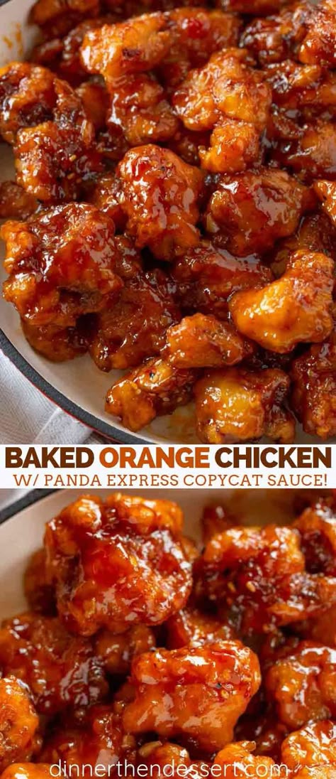 Baked Orange Chicken made with Panda Express Orange Chicken Copycat Sauce with an easy baked recipe that's easier and healthier than frying in 30 minutes! #orange #orangechicken #chinesefood #chinese #dinner #dinnerthendessert Dietbic Recipes, Fresh Mandarin Orange Recipes, Fried Orange Chicken Recipe, Summer Time Dinner Ideas, Small Dinner Ideas, Omg Chicken, Dinner Meals Recipes, Crockpot Orange Chicken, Panda Express Orange Chicken