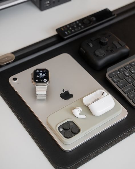 Desk Setup EDC essentials for today: iPad 10th generation, iPhone 15 pro max, AirPod Pro, Apple Watch Ultra. Safe to say I’m deeply back into Apple’s ecosystem and honestly I’m not even mad 😂 I genuinely love how well everything works together and how seamless it all is. Are you team Apple? #apple #edc #desksetup #gamingsetup #applewatch #ios Apple Setup, Edc Essentials, Jennie Coachella, Ipad 10th Generation, Silver Platters, Design Tech, Airpod Pro, Apple Apple, Apple Watch Ultra