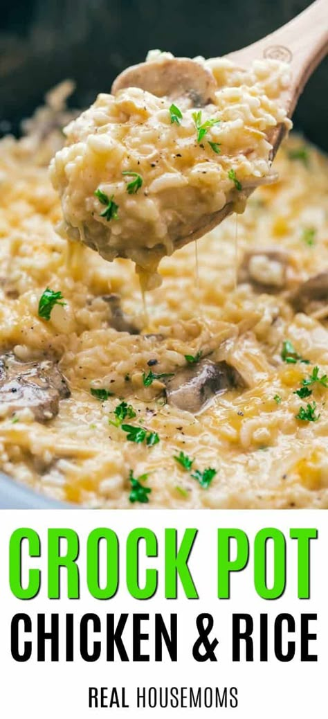 Cheesy Crockpot Chicken, Crock Chicken, Crock Pot Chicken And Rice, Chicken And Rice Crockpot, Chicken And Rice Casserole, Crockpot Ideas, Crockpot Dinners, Rice Chicken, Soup Easy