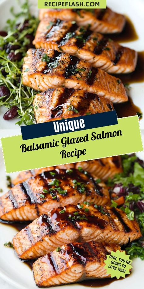 Savor the rich flavors of this Balsamic Glazed Salmon Recipe! Perfectly seared salmon fillets are drizzled with a tangy balsamic glaze, creating a mouthwatering dish. Ideal for weeknight dinners or special occasions, this recipe is a must-try for all salmon lovers. Quick, easy, and utterly delicious! Balsamic Glazed Salmon, Salmon Glaze Recipes, Seared Salmon, Quick And Easy Dinner, Glazed Salmon, Salmon Recipe, Balsamic Glaze, Dinner Idea, Salmon Fillets