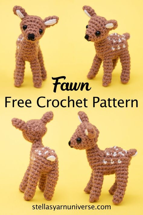 Amigurumi Deer Free Crochet Pattern - Stella's Yarn Universe Free Crochet Rudolph Patterns, November Crochet Patterns, Crochet Fawn Pattern Free, Multicolor Crochet Projects, Mini Crocheted Animals, Rhino Crochet Pattern Free, Acrylic Yarn Amigurumi, Miniature Crochet Patterns Free, Free Mini Crochet Patterns