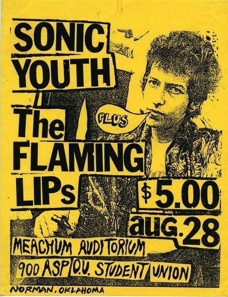 Sonic Youth live Punk Zine, Punk Posters, The Flaming Lips, Poster Punk, Punk Flyers, Grunge Posters, Flaming Lips, Punk Poster, Concert Flyer