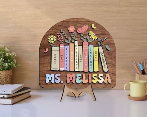 Laser Cut Christmas Ideas Wood Teacher Signs, Teacher Desk Name Sign, Door Name Signs, Wood Door Signs, Teacher Desk Name, Wood Laser Ideas, Teacher Name Signs, Housewarming Gift Ideas, Laser Cut Designs