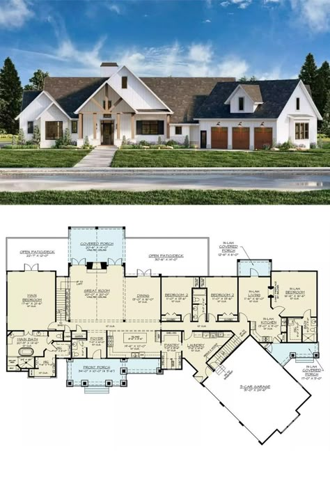 Bungalow House Plans With Inlaw Suite, Main House With Guest House, House Plan With Guest Suite, 4 Bedroom House With Mother In Law Suite, Home Plans With Inlaw Suite, 3 Car Garage Floor Plans, Floor Plan With Inlaw Suite, Floor Plan With In Law Apartment, Garage With Inlaw Suite