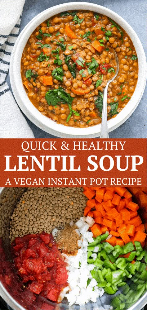 Spinach Lentil Soup Instant Pot, Healthy Lentil Soup Instant Pot, Instant Pot Lentil Soup Vegan, Instant Pot Vegan Lentils, Vegetable Bean Soup Instant Pot, Lentil Soup In Instant Pot, Instant Pot Bean Soup Recipes Healthy, Lintel Soup Instant Pot, Hearty Lentil Stew