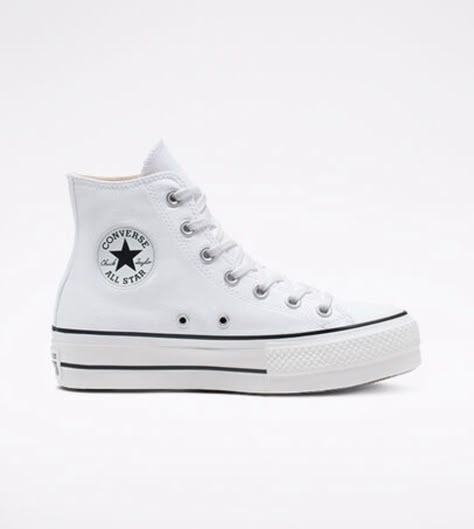 white hightop platform converse Chuck Taylors Platform, Canvas Platform Chuck Taylor All Star, Shoes Basic, Shoes Outfit Ideas, Cute Converse Shoes, Womens High Top Shoes, Cute Converse, Converse Platform, Shoes For School