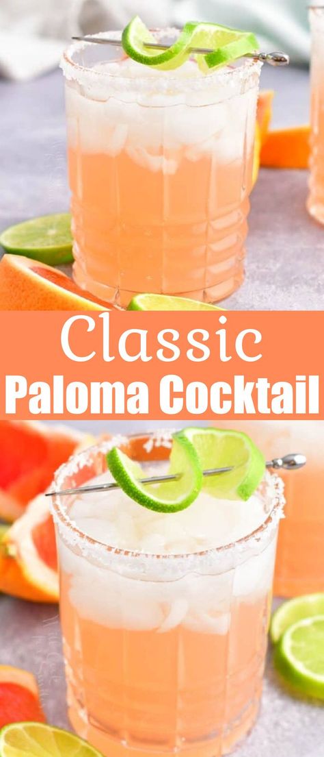 Paloma is a delightfully refreshing tequila cocktail that’s made with only 4 simple ingredients. Grapefruit soda, tequila, fresh lime juice, and a little agave nectar come together to create an unforgettably delicious drink. This summer, refresh yourself with a Paloma cocktail! Mexican Paloma Cocktail Tequila, 4 Ingredient Cocktails, Tequila Paloma Recipe, Paloma Recipe Tequila, Paloma Cocktail Tequila Recipe, Simple Tequila Cocktails, Paloma Cocktail Tequila, Drinks Made With Tequila, Tequila Paloma