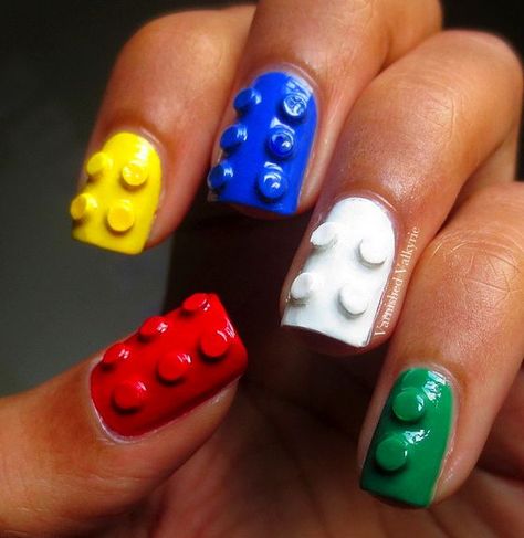 Lego Nails, Crazy Nail Art, Unghie Nail Art, Crazy Nails, Cool Nails, Nail Swag, I Love Nails, Nail Art Hacks, 3d Nail Art