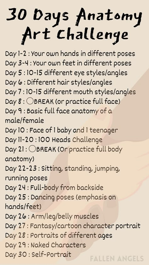 Anatomy Challenge Drawing, Sketchbook Ideas 30 Day, 30 Day Drawing Prompts, 30 Day Portrait Drawing Challenge, 100 Head Drawing Challenge, 100 Sketches Challenge, 30 Days Art Challenge Ideas, 30days Drawing Challenge, Every Day Drawing Challenge