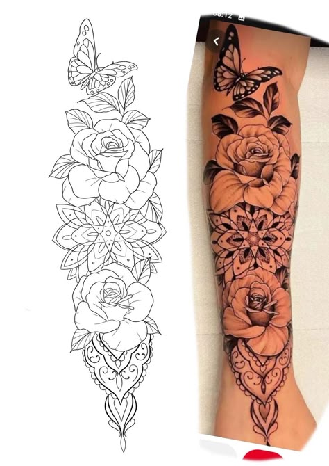 Mandala Arm Tattoos, Leg Sleeve Tattoos, Mandala Flower Tattoos, Mandala Tattoo Sleeve, Tattoos For Women Half Sleeve, Tattoos For Women Flowers, Floral Tattoo Sleeve, Forearm Tattoo Women, Inspiration Tattoos