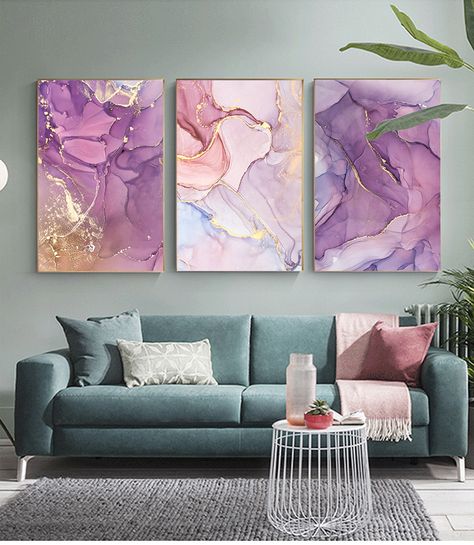 Murs Roses, Purple Living Room, Purple Room, Restaurant Office, Marble Decor, Purple Abstract, Alcohol Ink Art, Pink Wall Art, Contemporary Wall Art