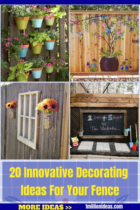 Your outdoor space is a blank canvas just waiting to be transformed, and your fence is the perfect opportunity to add innovative… How To Decorate Fence In Backyard, How To Decorate A Privacy Fence, Fence Decorations Backyard, Wood Fence Decorations Backyards, Colorful Fence Ideas, Fence Stencil Ideas, Fence Art Ideas Backyards, Outdoor Fence Decor Ideas, Painted Fences Ideas Backyards