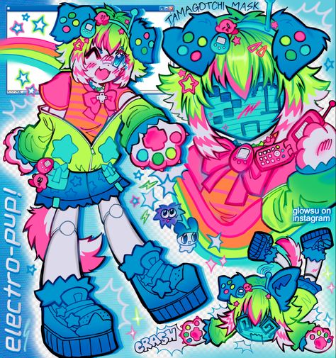 this character design was a commission so please do not use! art by me <3 Colorful Outfits Drawing, Scenecore Character, Webcore Design, Scratchy Artstyle, Cutesy Art Style, Please Do Not The Cat, Draw This In Your Style, Silly Art Style, Swag Art Style