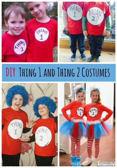 Need a quick costume for a pair of siblings or friends? Here are several Thing 1 and Thing 2 shirts, featuring the lovable duo from the Dr. Seuss classic The Cat in the Hat, they're the perfect choice! Thing 1 Costume Diy, Thing One Costume Diy, Thing One Thing 2 Costumes, Thing 1 Hair Dr Seuss Diy, Thing One And Thing Two Costumes For Kids, Thing One Thing Two Shirts, Diy Thing 1 And Thing 2 Shirts, Diy Thing 1 And Thing 2 Hair, Diy Thing One And Thing Two Costumes