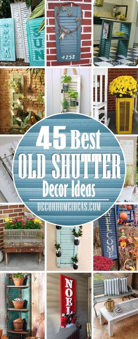 Decorated Shutters Ideas, How To Decorate With Shutters Inside, Old Shutter Ideas For Outside, Ideas For Shutters Projects, Old Shutter Decor Ideas, Shutter Planter Ideas, Old Shutters Ideas, Outside Shutters Ideas, Shutter Upcycle Ideas