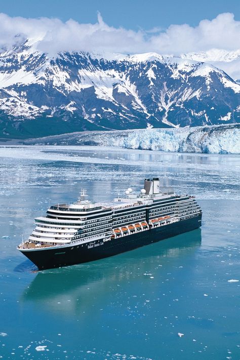 The magnificent Holland America Line cruise ship, ms Oosterdam as it sails past the breathtaking Hubbard Glacier in Alaska. Celebrity Solstice Alaska Cruise, Disney Alaska Cruise, Alaskan Cruises, Cruise Ships Interior, Hubbard Glacier, Best Cruise Deals, College Project, Alaska Glaciers, Ship Cruise