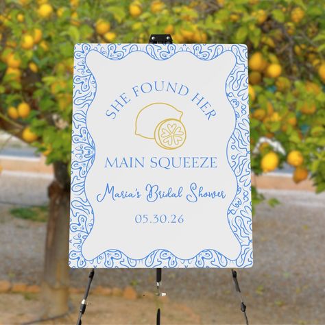 Main Squeeze Lemon Chic Bridal Shower Welcome Sign She Found Her Main Squeeze Sign, Bridal Shower Themes Lemon, Found My Main Squeeze Bridal Party, Lemon Shower Theme, Bridal Shower Main Squeeze Theme, Italy Bridal Shower Theme, Lemon Bridal Shower Theme Decor, She Found Her Main Squeeze Bridal Party, Main Squeeze Bridal Shower Lemon