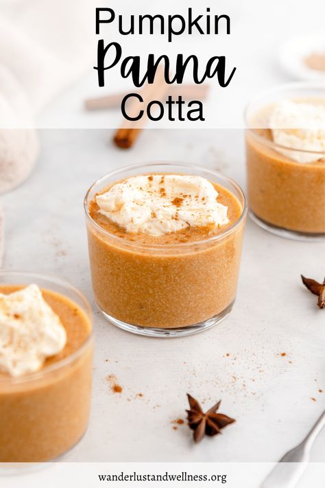 This Pumpkin Panna Cotta is the perfect way to get a creamy pumpkin-flavored dessert. A simple fall dessert! Pumpkin Panna Cotta, Fall Panna Cotta, Pumpkin Puree Recipes Desserts, Food Plate Ideas, Panda Cotta, Carmel Recipe, Crustless Pumpkin Pie Recipe, All About Pumpkins, New England Recipes