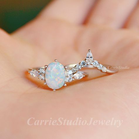 Platinum Opal Ring, Vintage Opal Engagement Ring Set, Opal Engagement Ring Simple, Silver Engagement Rings Opal, Oval Opal Engagement Ring Silver, White Gold Opal Engagement Ring, Opal And Diamond Wedding Ring, Simple Engagement Ring Set, White Opal Rings