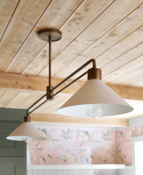 The Prettiest Green And Pink Kitchen Remodel That We Completed In 7 WEEKS - Emily Henderson Light Over Sink, Kitchen Sink Lighting, Lights Over Kitchen Island, Dining Table Lighting, Dining Room Light Fixtures, Island Pendant Lights, Emily Henderson, Crate Barrel, Kitchen Island Lighting Pendant