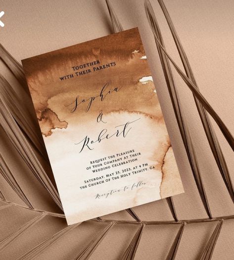 Beige Brown Wedding Theme, Terracotta Wedding Invites, White And Brown Wedding, Brown Watercolor Background, Brown Wedding Theme, Terracotta Wedding Theme, Brown Wedding Themes, Brown Invitation, Watercolor Wedding Invitation Suite