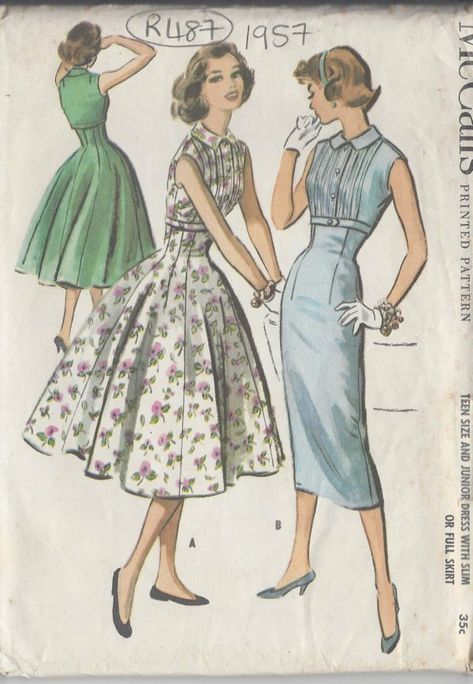 1957-Vintage-Sewing-Pattern-B31-12-DRESS-R487-251151156578 1950 Style, Vintage Vogue Sewing Patterns, 1950 Fashion, Vintage Dress Patterns, Vogue Sewing, Vogue Sewing Patterns, Easy Sewing Patterns, Couture Vintage, Vestidos Vintage