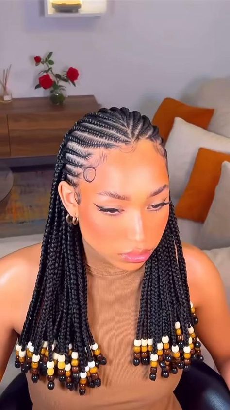 Cornrow And Single Braids Hairstyles, African Braids With Beads, Braids For Black Women Fulani, Styles For Fulani Braids, Fulani Braids Shoulder Length, New Hairstyles 2024, Women’s Braids, Fulani Braids Hairstyle, Fulani Braids On Kids