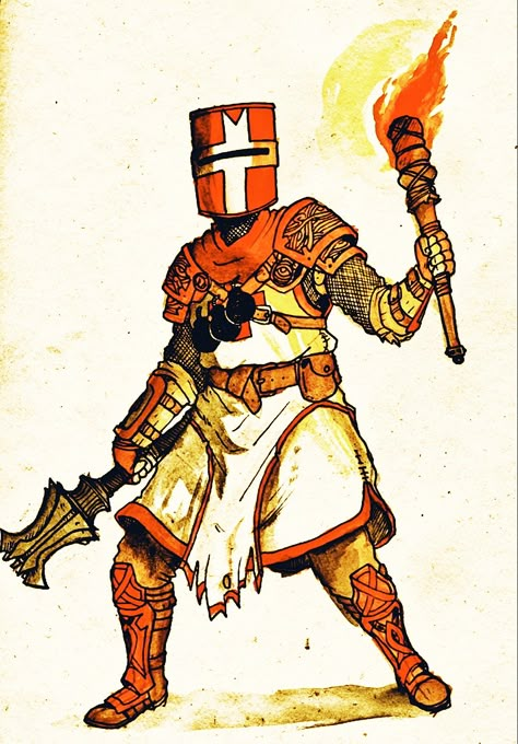 Knight Cartoon, Orange Knight, Knight Drawing, Armor Drawing, Castle Crashers, 다크 판타지, Knight Art, Black Cartoon, Fantasy Armor