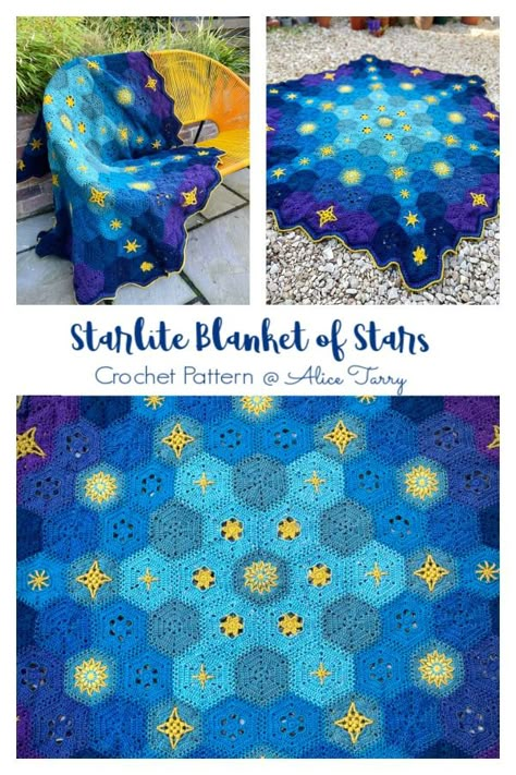 Starlite Blanket of Stars Crochet Pattern - DIY Magazine Uncinetto Zig Zag, Coaster Patterns, Crochet Blanket Designs, Crochet Design Pattern, Haken Baby, Cup Coaster, Fun Crochet Projects, Crochet Things, Diy Crochet Projects